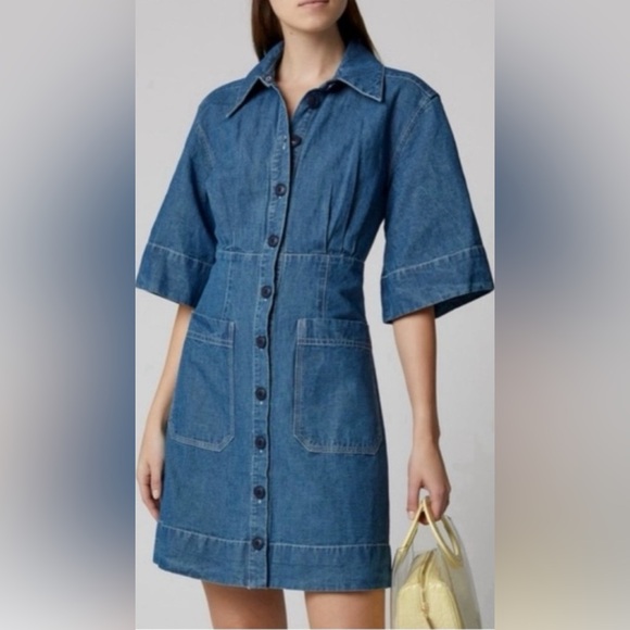 Sea New York Dresses & Skirts - Sea New York Denim Shirt Dress Size 6 Blue Button Front Cotton Linen